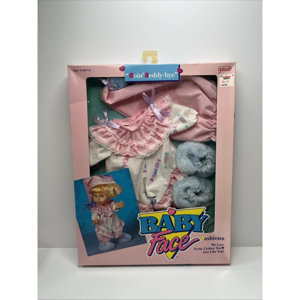 Vintage 1990 Galoob Baby Face Doll Goin' Beddy-bye Pajama Fashion Outfit NIB